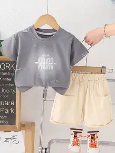 StyleCast x Revolte Boys Printed Round Neck Pure Cotton T-shirt With Shorts