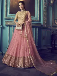 DIVASTRI Embellished Sequinned Semi-Stitched Lehenga & Unstitched Blouse With Dupatta
