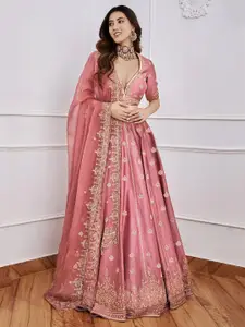 DIVASTRI Embroidered Sequinned Semi-Stitched Lehenga & Unstitched Blouse With Dupatta