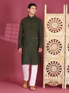 Pro-Ethic STYLE DEVELOPER Embroidered Mandarin Collar Cotton Straight Kurta