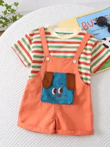 StyleCast x Revolte Boys Striped Cotton T-shirt and Dungarees Set