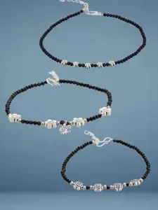ATIBELLE Set Of 3  Silver-Plated Artificial Beaded Anklet