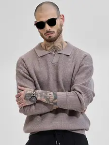 Snitch Men Textured Shirt Collar Sweaters