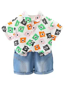 StyleCast x Revolte Boys Abstract Printed Pure Cotton Shirt With Shorts