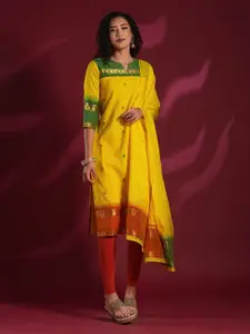 GoSriKi Women Woven Design Straight Kurta With Dupatta