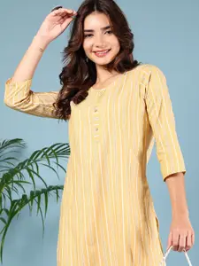 V-Mart Striped Cotton Printed Round Neck Straight Kurta