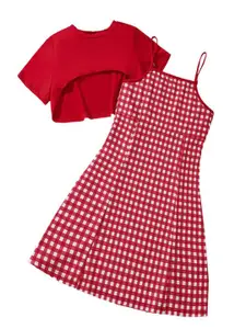 StyleCast x Revolte Girls Top With Checked Shoulder Straps Dress