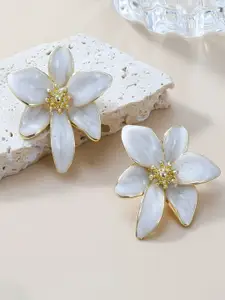 KRENOZ Rhodium-Plated Artificial Beaded Floral Shaped Studs
