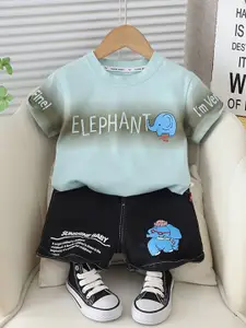 StyleCast x Revolte Boys Typograpghy Printed Pure Cotton T-shirt With Shorts