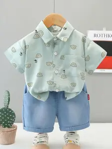 StyleCast x Revolte Boys Pure Cotton Printed Shirt With Shorts