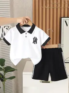 StyleCast x Revolte Boys Printed Pure Cotton Polo Collar T-shirt & Trousers