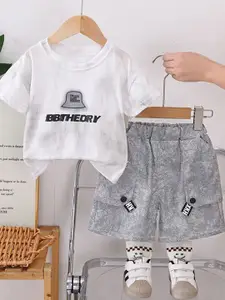 StyleCast x Revolte Boys Typographic Printed Pure Cotton Round Neck T-shirt & Trousers