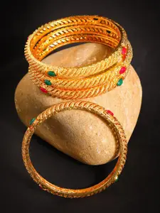 Anouk Set Of 4 Gold-Plated Stone Studded Bangles