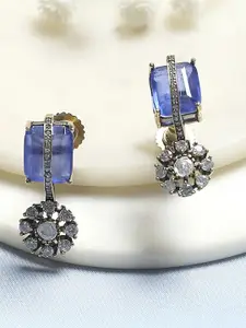 Biba Gold-Plated Artificial Stones Studded Geometric Drop Earrings