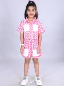 KiddoPanti Girls Printed Pure Cotton Shirt with Shorts