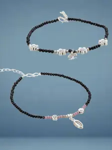 ATIBELLE Set Of 2 Silver-Plated Artificial Beaded Anklet
