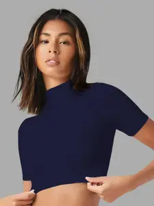 Dream Beauty Fashion Women Ribbed Round Neck Short Sleeves Fitted Crop Top