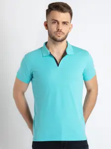 Status Quo Men Polo Collar Applique Slim Fit T-shirt
