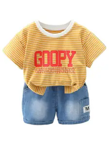 StyleCast x Revolte Boys Typographic Printed Pure Cotton Round Neck T-shirt & Trousers