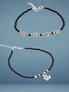 ATIBELLE Set Of 2 Silver-Plated Artificial Beads Anklet