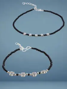 ATIBELLE Set Of 2  Silver-Plated Artificial Beaded Anklet