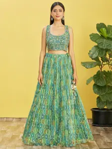 DIVASTRI Embroidered Sequinned Semi-Stitched Lehenga & Unstitched Blouse With Dupatta