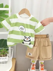 StyleCast x Revolte Boys Striped Pure Cotton Round Neck T-shirt & Trousers