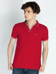 Status Quo Men Polo Collar Applique Slim Fit T-shirt