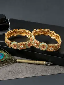 Anouk Set Of 2 Gold-Plated Kundan Studded Antique Bangles