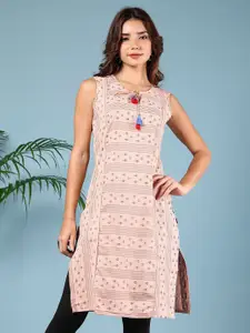 V-Mart Geometric Printed Tie-Up Neck Sleeveless Cotton Straight Kurta