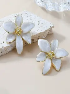 VAGHBHATT Rhodium-Plated Floral Shaped Enamelled Studs
