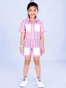 KiddoPanti Girls Printed Pure Cotton Short Sleeve With Pocket Clothing Set