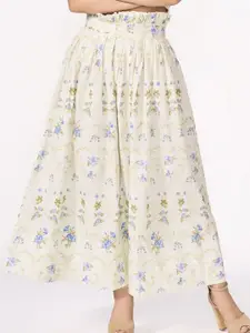 How When Wear Women's Floral Printed Pure Cotton Pleated Flared Maxi Skirt