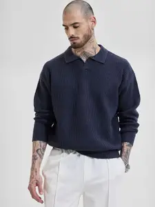 Snitch Men Navy Textured Sweaters