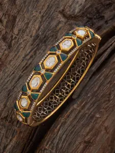 Kushal's Fashion Jewellery Embellished Bridal Green Victorian-Plated Ethnic Kundan Kada