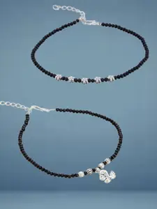 ATIBELLE Set Of 2  Silver-Plated Artificial Beaded Anklet