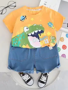 StyleCast x Revolte Boys Pure Cotton Printed T-shirt With Shorts