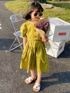 StyleCast x Revolte Girls Round Neck Pure Cotton Puffed Sleeves Top With Capris