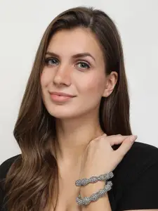 Anouk Set Of 2 Silver Plated Kada Bangles