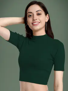 Dream Beauty Fashion Bullet Ribbed High Neck Crop Fitted Top