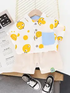 StyleCast x Revolte Boys Cartoon Printed Pure Cotton Shirt Collar Shirt & Trousers