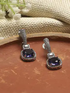 Biba Silver-Plated Artificial Stones Studded Square Shaped Drop Earrings