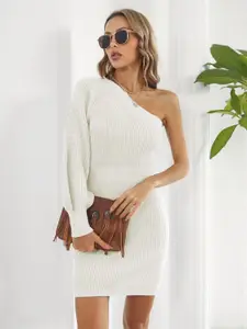bebe Ribbed Knit One-Shoulder bodycon Mini Dress