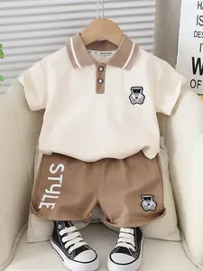 StyleCast x Revolte Boys Printed Shirt Collar Pure Cotton T-shirt With Shorts