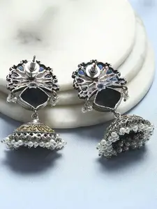 Biba Artificial Stones Studded and Beaded Dome Shaped Jhumkas