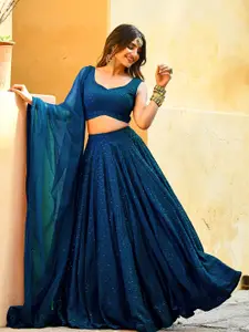 DIVASTRI Embroidered Sequinned Semi-Stitched Lehenga & Unstitched Blouse With Dupatta