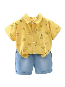 StyleCast x Revolte Boys Printed Shirt Collar Pure Cotton T-shirt With Shorts