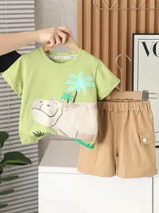 StyleCast x Revolte Boys Animal Printed Pure Cotton T-shirt With Shorts