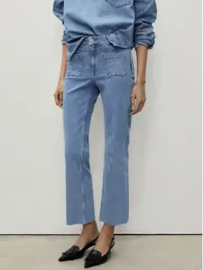 MANGO Women Mid-Rise Flared Fit Cropped Stretchable Jeans