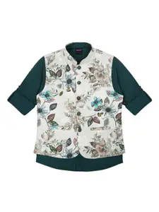 CHARCHIT Boys Floral Printed Nehru Jacket With Shirt